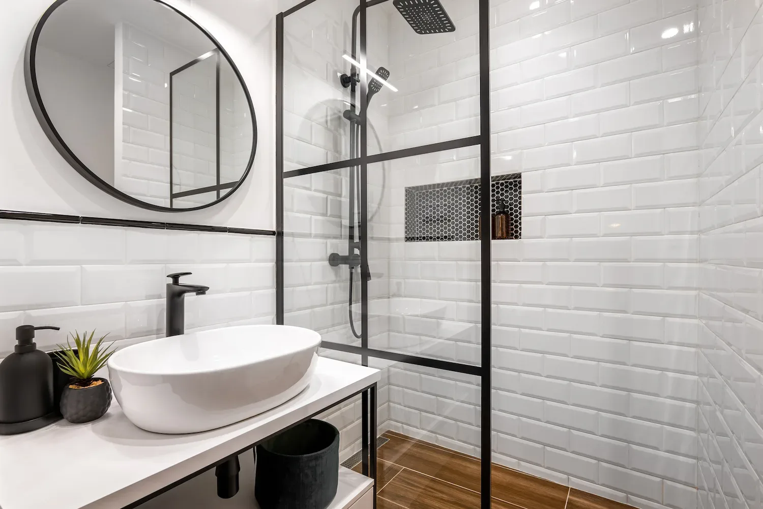 Modern bathroom with double vanity and freestanding bath, renovated by the Albury-Wodonga team